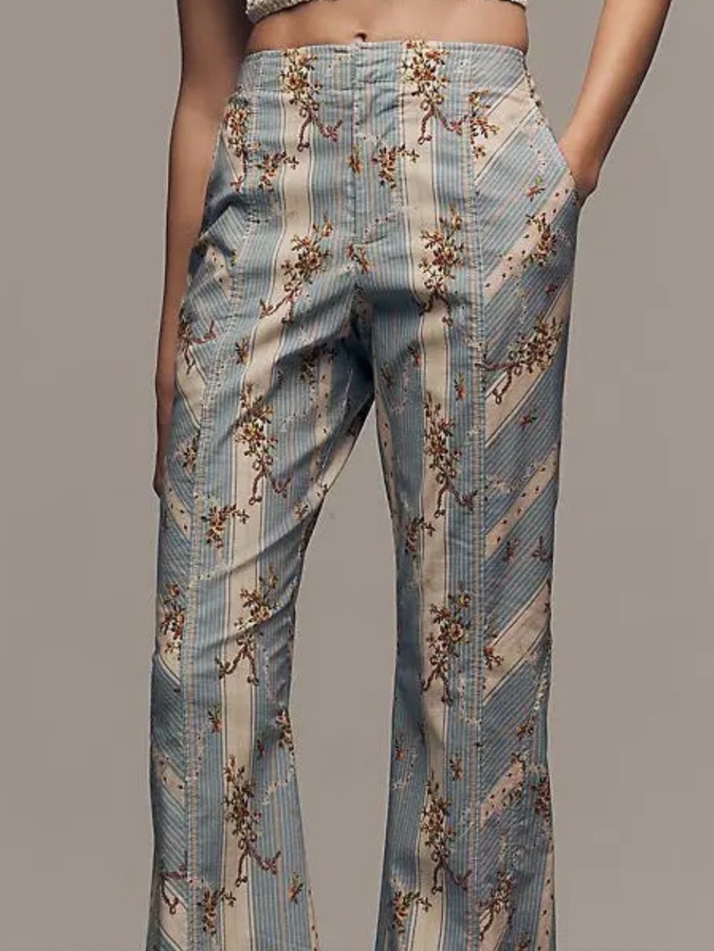 Light Blue & Cream Floral Stripe Jeans